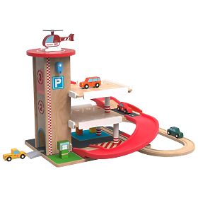 2Kids Toys Garaj din lemn cu pistă de tren