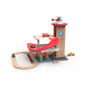 2Kids Toys Garaj din lemn cu pistă de tren