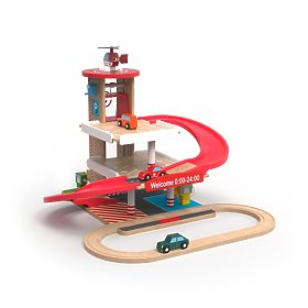 2Kids Toys Garaj din lemn cu pistă de tren