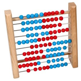 Abac din lemn în albastru și roșu