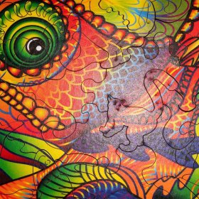 Puzzle colorat din lemn - cameleon