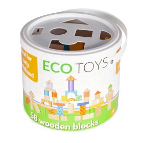 Blocuri de lemn colorate 50 buc, EcoToys
