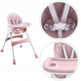 Scaun de masă Prima 2in1 - roz și alb, EcoToys
