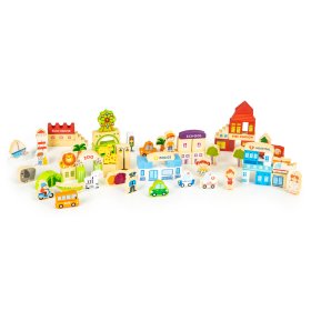 Set din lemn - Fun city 120 buc, EcoToys
