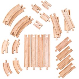 Bigjigs Rail Set șine din lemn din 24 de piese, Bigjigs Rail