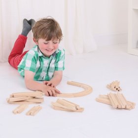 Bigjigs Rail Set șine din lemn din 24 de piese, Bigjigs Rail