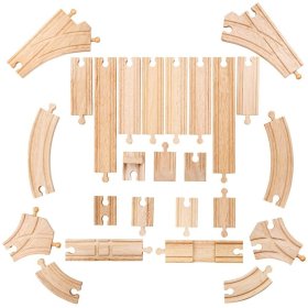 Bigjigs Rail Set de șine din lemn din 25 de piese