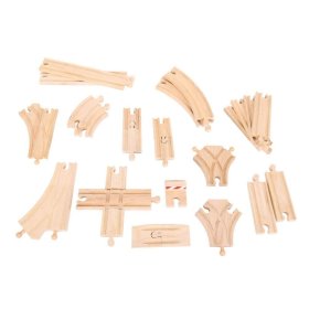 Bigjigs Rail Set de șine din lemn din 25 de piese, Bigjigs Rail