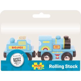 Mașină Bigjigs Rail Blue cu tender + 2 șine, Bigjigs Rail