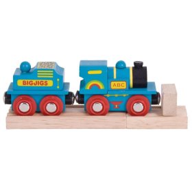 Mașină Bigjigs Rail Blue cu tender + 2 șine, Bigjigs Rail