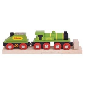 Locomotiva Bigjigs Rail Green cu tender + 3 sine