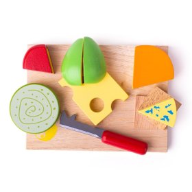 Bigjigs Toys Set de brânzeturi alimentare din lemn pe o farfurie, Bigjigs Toys