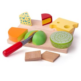 Bigjigs Toys Set de brânzeturi alimentare din lemn pe o farfurie, Bigjigs Toys