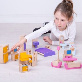 Bigjigs Toys Mobilier din lemn pentru casa de papusi, Bigjigs Toys