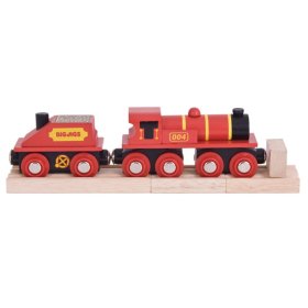 Locomotiva Bigjigs Rail Red cu tender + 3 sine