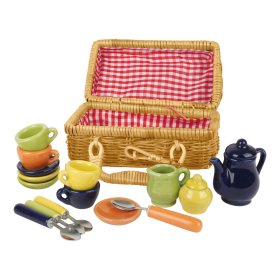 Coș mic de picnic pentru picioare cu vase colorate din ceramică, Small foot by Legler