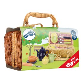 Coș mic de picnic pentru picioare cu vase colorate din ceramică, Small foot by Legler