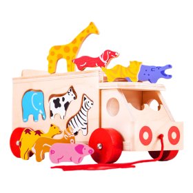 Bigjigs Toys Mașină din lemn cu animale