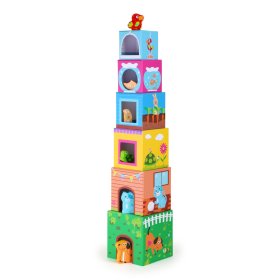 Turnul Small Foot Cube cu animale din lemn, Small foot by Legler