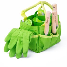 Set de instrumente de grădină Bigjigs Toys în geantă de pânză verde, Bigjigs Toys
