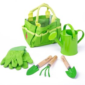 Set de instrumente de grădină Bigjigs Toys în geantă de pânză verde