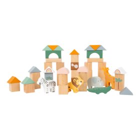 Blocuri de construcție din lemn Small Foot Safari 50 buc, Small foot by Legler