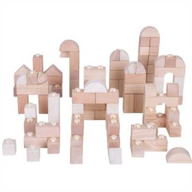 Bigjigs Baby Cuburi de Lemn de Lemn - Natur set de 100 de piese, Bigjigs Toys