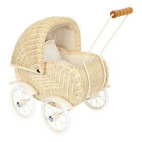 Carucior din rachita pentru papusi - lemn natural, small foot