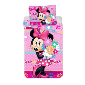 Lenjerie de pat copii 140 x 200 cm + 70 x 90 cm flori Minnie, Sweet Home, Minnie Mouse