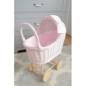 Carucior inalt din rachita pentru papusi - roz, Ourbaby®