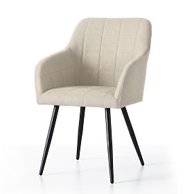 4x Scaun tapițat cu cusături pătrate Bej LUXANO Picioare negre material Lumos