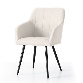 4x Scaun tapițat cu cusături pătrate Crem LUXANO Picioare negre material Lumos