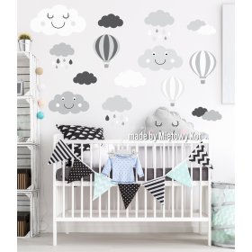Decoraţiunea de perete - gri-alb nori și baloane, Mint Kitten