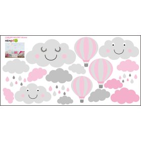 Decoraţiune de perete - Norişori gri-roz și baloane, Mint Kitten