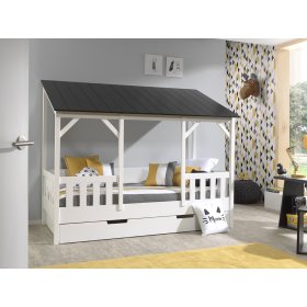 Pat pentru copii în formă de casă Charlotte - negru, VIPACK FURNITURE