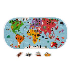 Puzzle de jucărie cu apă Janod Harta lumii 28 buc, JANOD