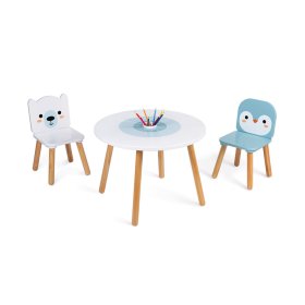 Janod Masa din lemn si 2 scaune - Urs si Pinguin, JANOD