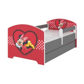 copii pat cu barieră - Minnie Mouse - gri șolduri, BabyBoo, Minnie Mouse