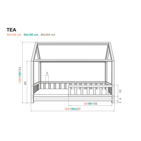 Pat casuta pentru copii cu bariera Tea - natural