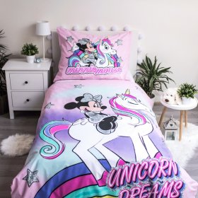 Lenjerie de pat copii 140 x 200 cm + 70 x 90 cm Minnie unicorn, Sweet Home, Minnie Mouse