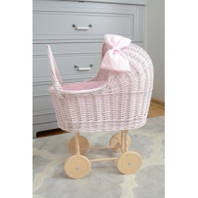 Carucior inalt din rachita pentru papusi - roz, Ourbaby