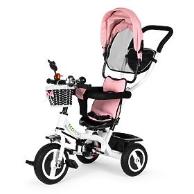 Bicicletă triciclu cu roți din cauciuc rezistent, roz, ECOTOYS