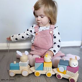 Bigjigs Baby Trenuleț de lemn cu animale