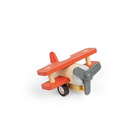 Bigjigs Toys Avion din lemn cu arc Biplan roșu, Bigjigs Toys