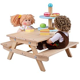 Bigjigs Toys Bancă de picnic din lemn pentru păpuși