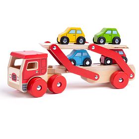 Bigjigs Toys Camion de lemn cu mașini