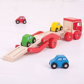 Bigjigs Toys Camion de lemn cu mașini