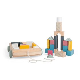 Bigjigs Toys Cărucior cu blocuri de lemn, Bigjigs Toys