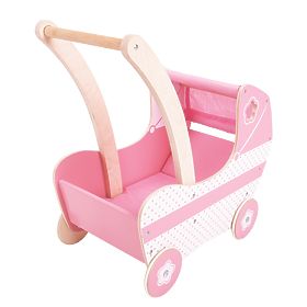 Bigjigs Toys Cărucior din lemn pentru păpuși