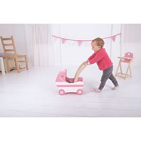 Bigjigs Toys Cărucior din lemn pentru păpuși
